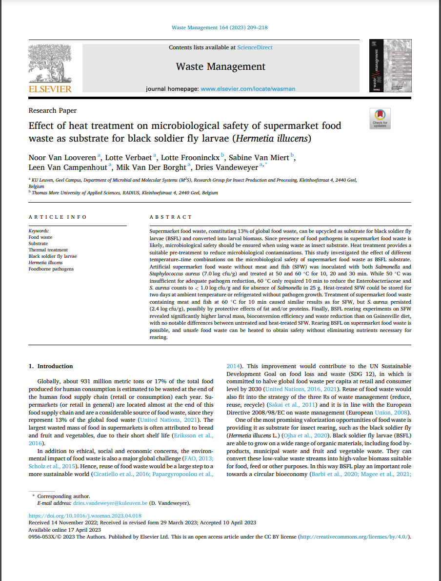 Effect of heat treatment on microbiological safety of supermarket food waste as substrate for black soldier fly larvae (Hermetia illucens)