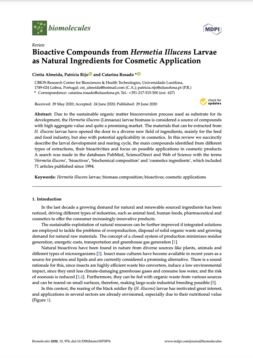 Bioactive Compounds from Hermetia Illucens Larvae as Natural Ingredients for Cosmetic Application