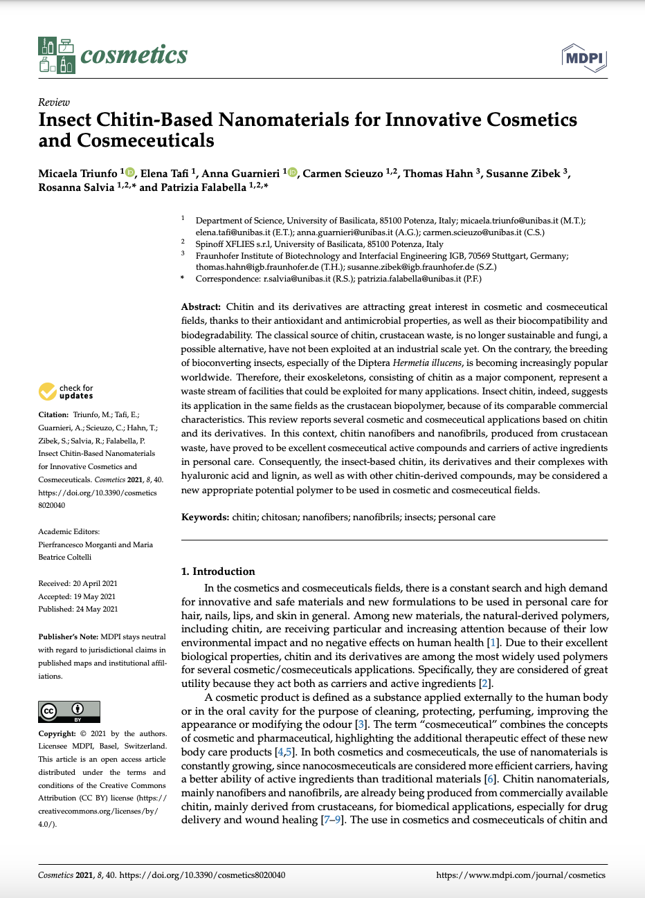 Insect chitin-based nanomaterials for innovative cosmetics and cosmeceuticals