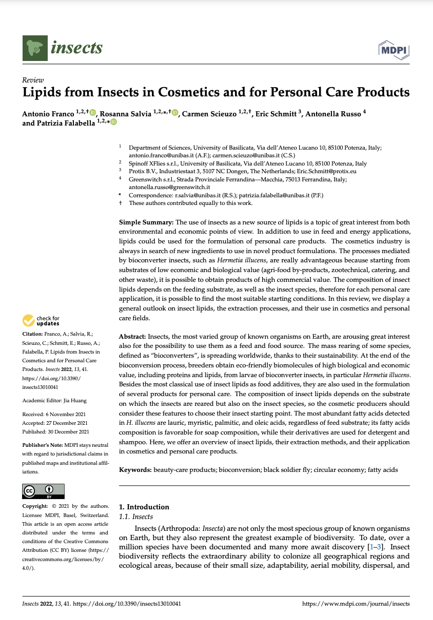 Lipids from Insects in Cosmetics and for Personal Care Products