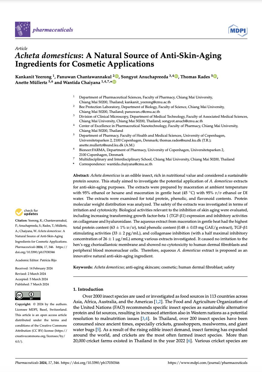 Acheta domesticus: A Natural Source of Anti-Skin-Aging Ingredients for Cosmetic Applications