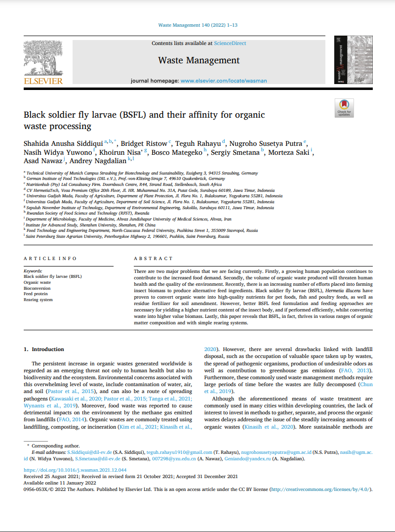 Black soldier fly larvae (BSFL) and their affinity for organic waste processing