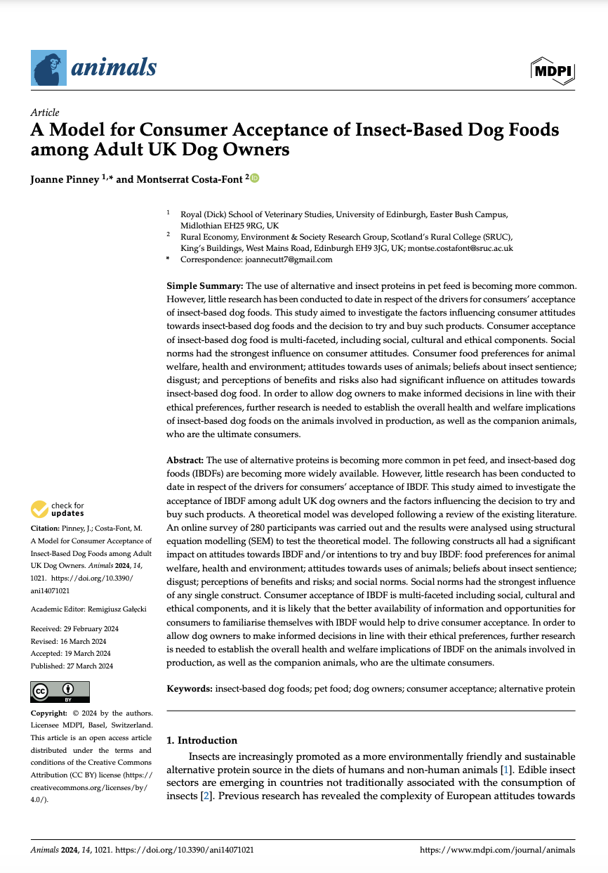 A Model for Consumer Acceptance of Insect-Based Dog Foods among Adult UK Dog Owners